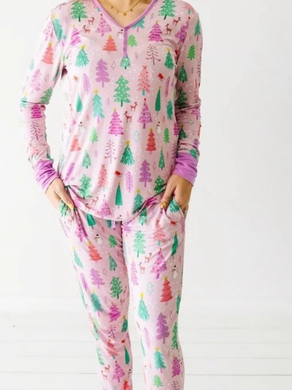 Little sleepies pink merry & bright Christmas holiday bamboo pajama set size XL